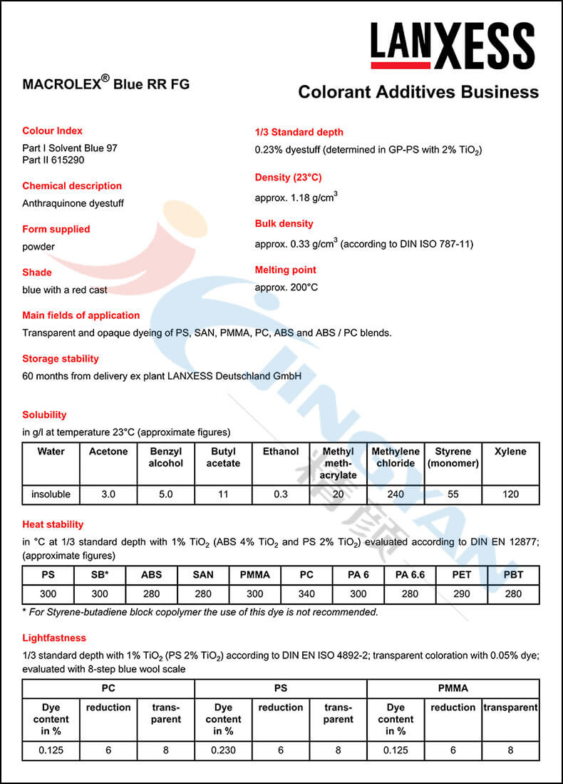 朗盛RR藍溶劑染料數據表