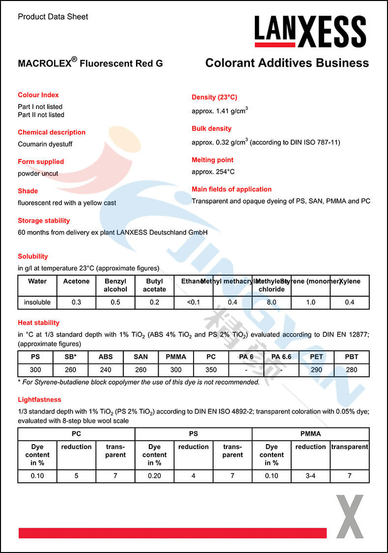 朗盛染料熒光紅G技術(shù)數(shù)據(jù)表