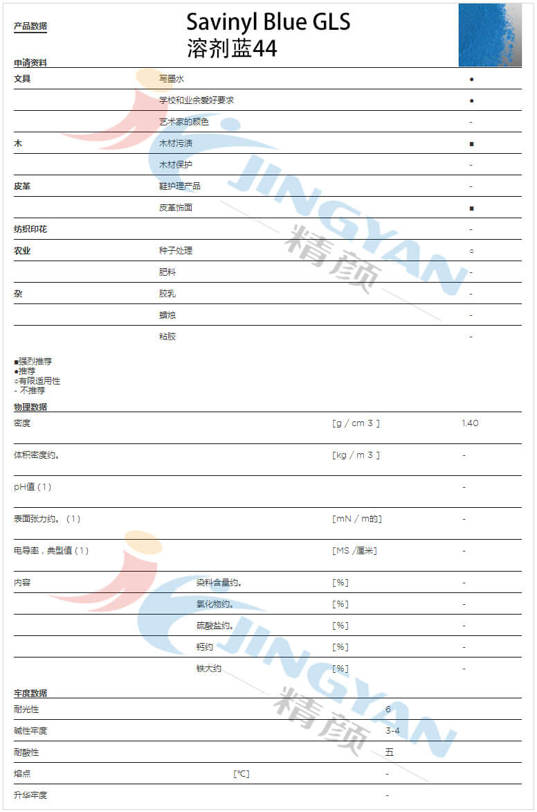 科萊恩沙芬尼GLS酞菁藍(lán)染料數(shù)據(jù)表