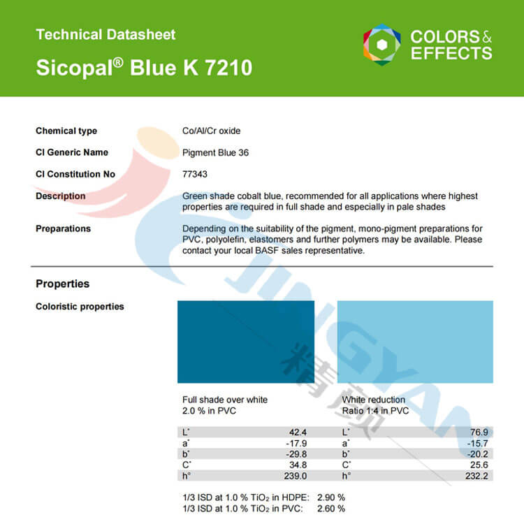 巴斯夫鈷鉻藍顏料K7210 TDS報告